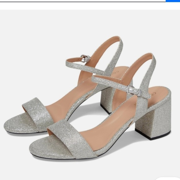 NWT Cole Haan Josie Block Heel Silver Glitter Ankle Strap Dress Sandals-Size 9B - Picture 1 of 13